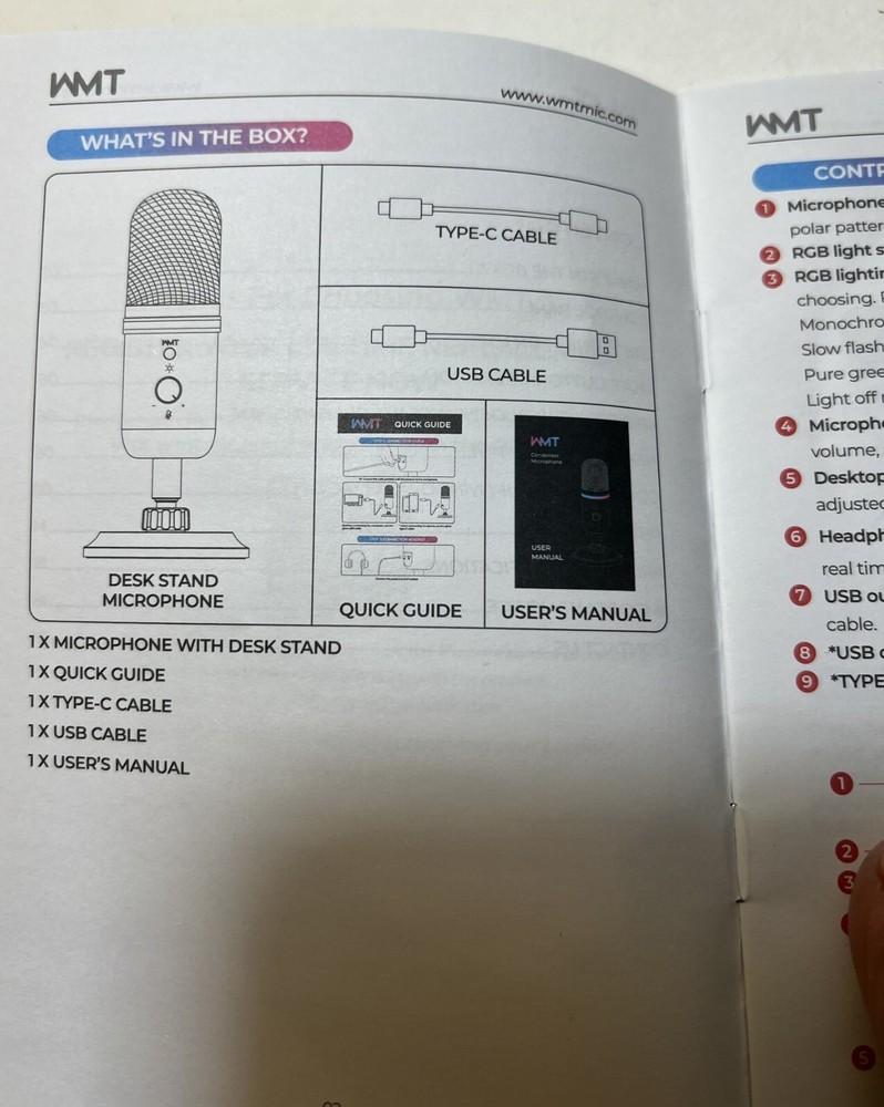WMT USB Microphone - Condenser for Gaming - Black Missing Type C Cable