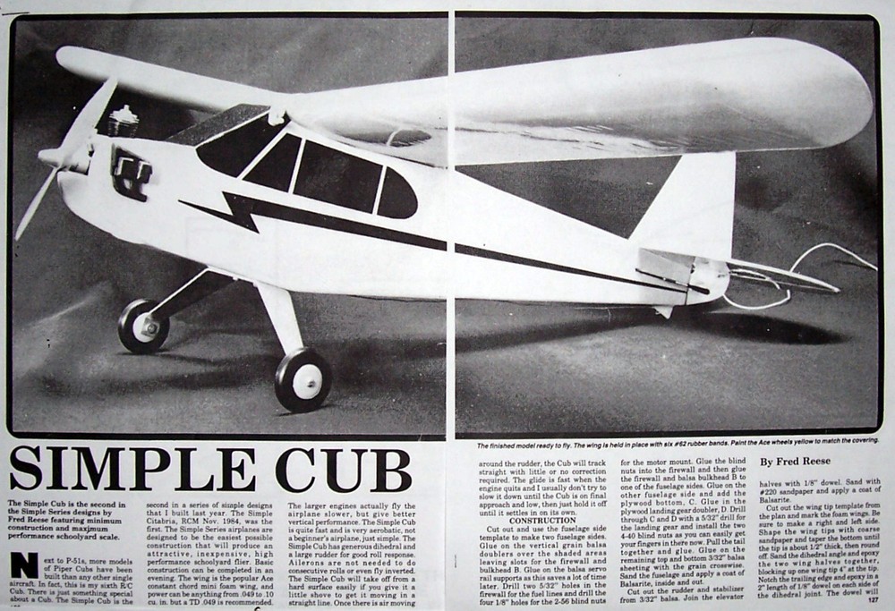 SIMPLE CUB PLAN + RCM CONSTRUCTION ARTICLE for a 1/2A Foam Wing Model Airplane