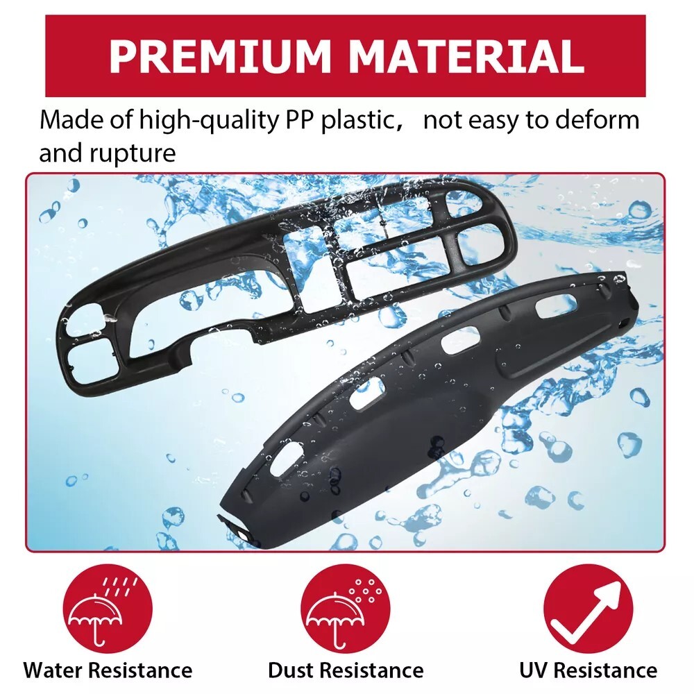 For 1998-2002 Dodge Ram Pickup ABS Dash Bezel & Dashboard Cover Overlay W/clips