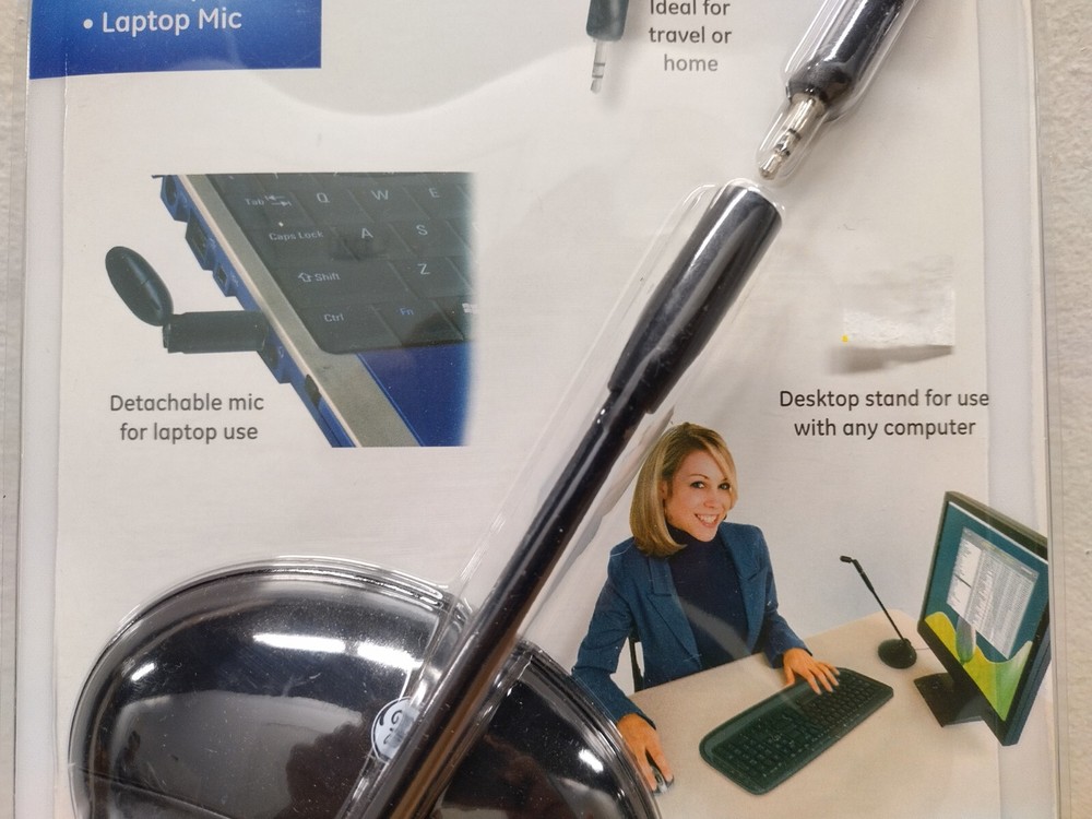 GE Adjustable 2 in 1 PC Microphone with Detachable Laptop Mic