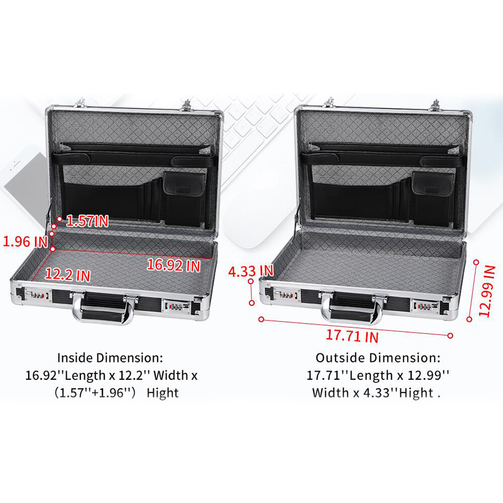 17 inch Aluminum Storage Box with Combination Lock Briefcase Security Case