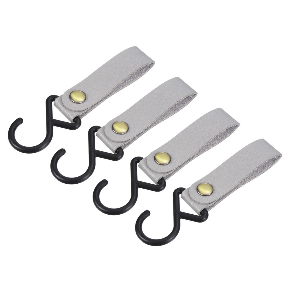 4Pcs PU Leather S Shelf Hooks Camping Hook Hanger Plastic Accessories Grey