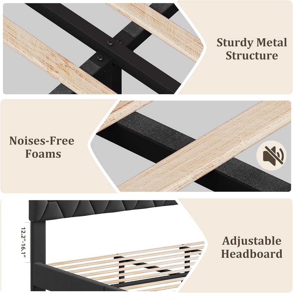 King Size Bed Frame with Headboard, Heavy-Duty Platform Bed Frame,Easy Assembly