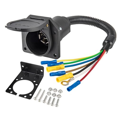 MECMO 7 Way RV Trailer Light Connector Socket 7 Pin Wire Electrical Trailer