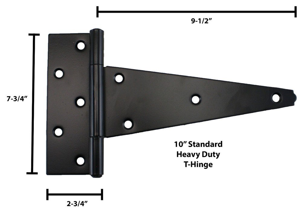 T Hinge Strap Hinge 10" Black Shed Hinge Barn Hinge