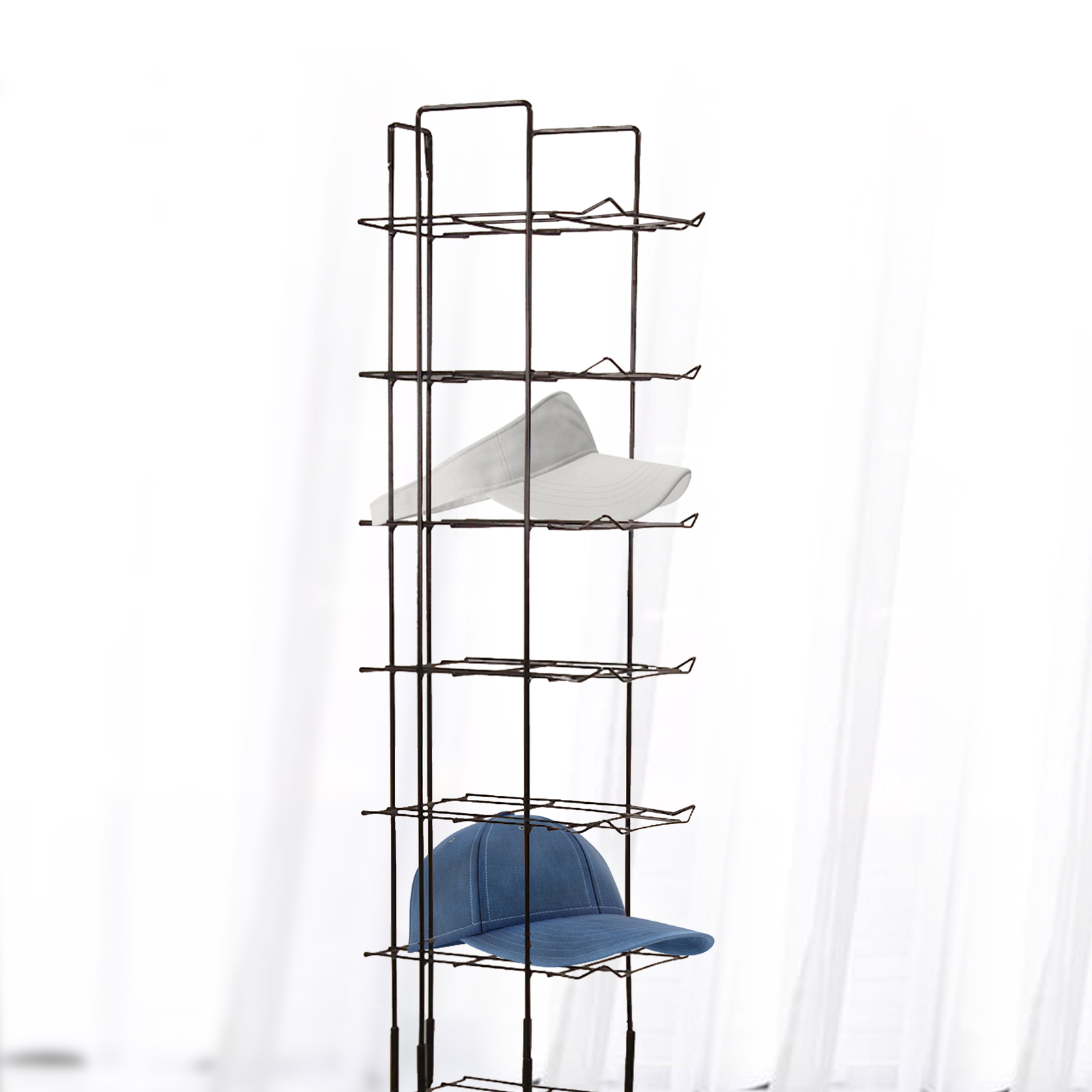 SSWBasics Black Floor Standing Ball Cap Rack and Hat Display Rack - Retail Hat