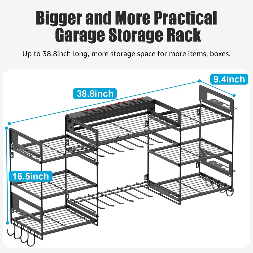 CCCEI Black Power Tool Organizer Wall Mount, Large Tools and Battery Storage ...