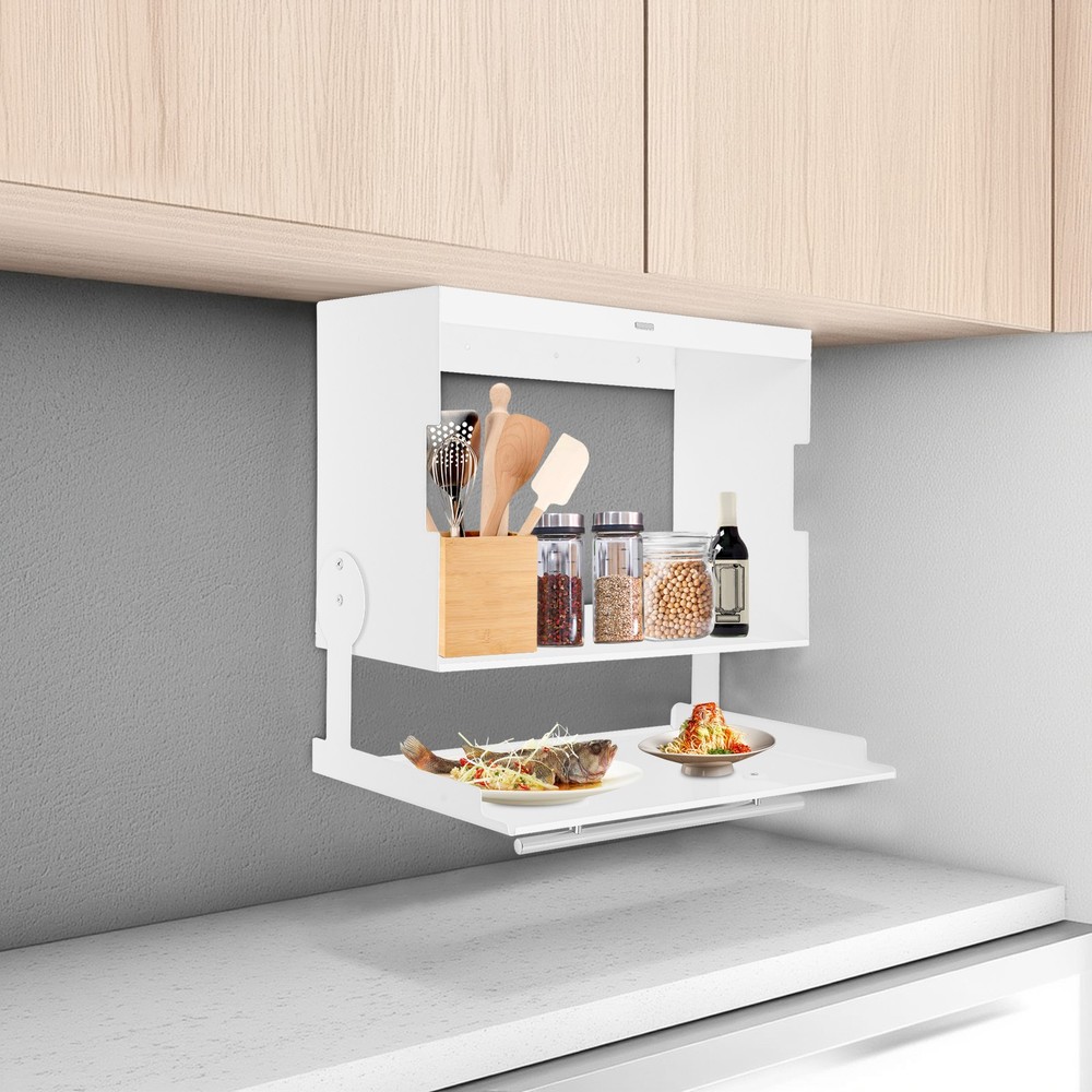 Kitchen Storage Rack with Pull-down Cover Wall Spice Organizer Under Cabinet