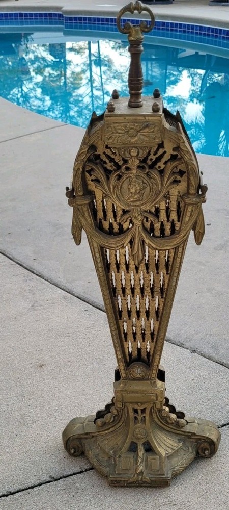 Vintage Brass Cameo Fireplace Screen Folding Peacock Screen