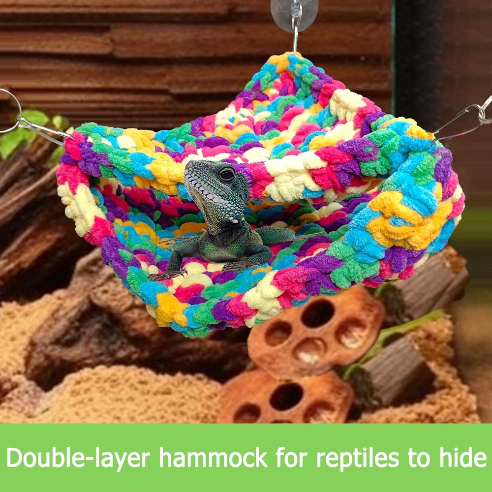 Hand-Knitted‌ Soft Lizard Hammock,Double-Layer Hammock for Bearded Dragon Tan...