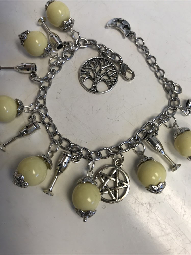 Yellow Ceramic Charm Bracelet Pendulum With Wine Glasses Tree 417