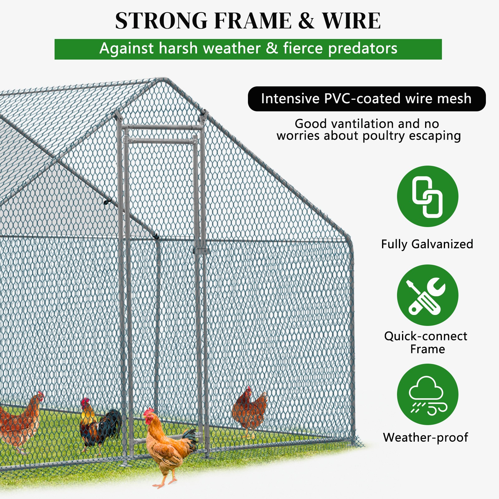 Large 10x10FT Metal Chicken Run Pen Walk-in Cage Poultry Coop Duck Rabbit House