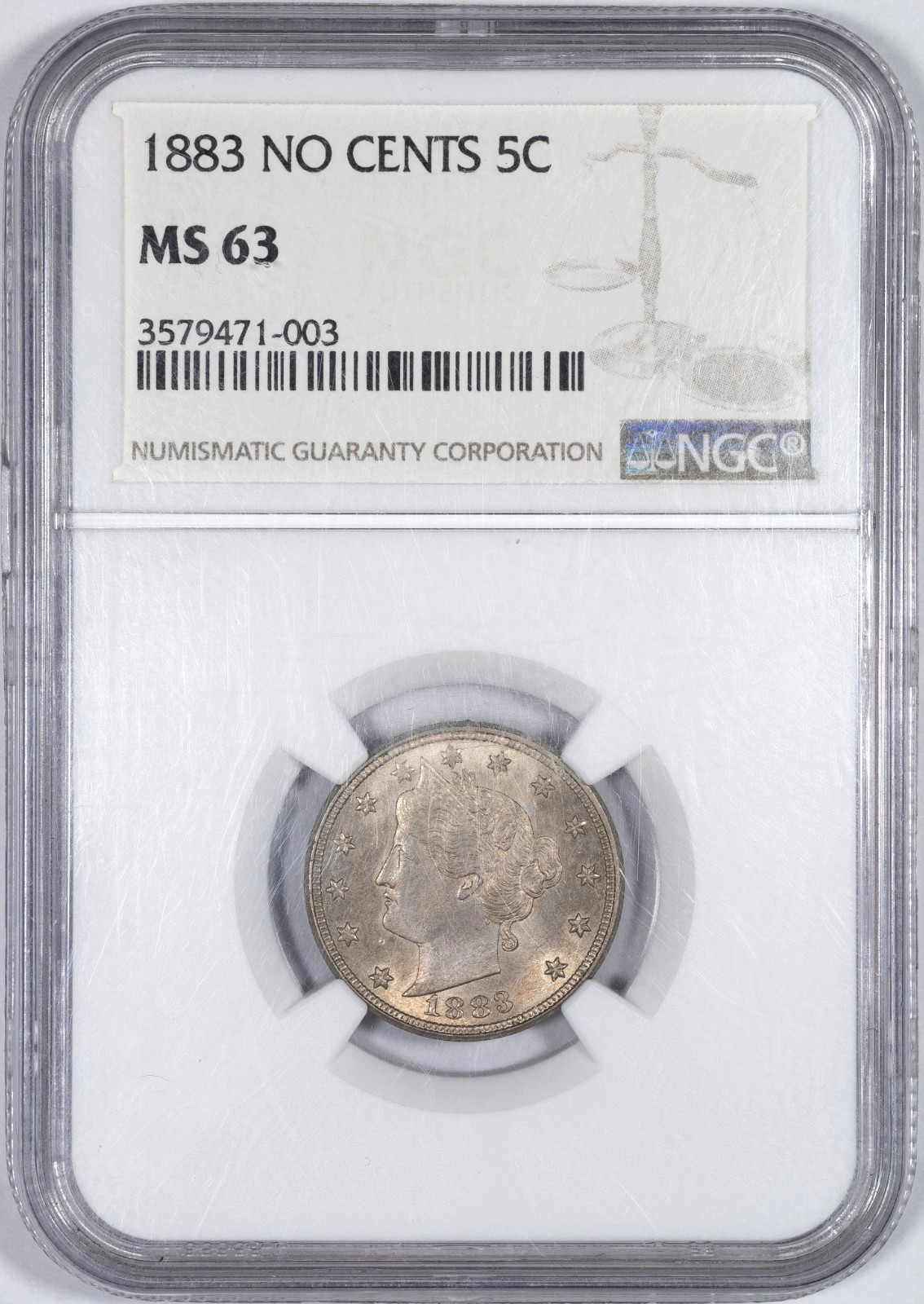 1883 Liberty V Nickel No Cents NGC MS63 Choice Uncirculated