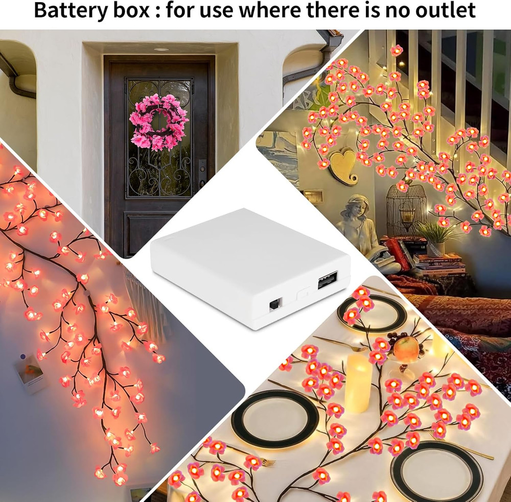 Cherry Blossom LED Vine Lights with Remote Timer, 4FT, 48 LEDs
