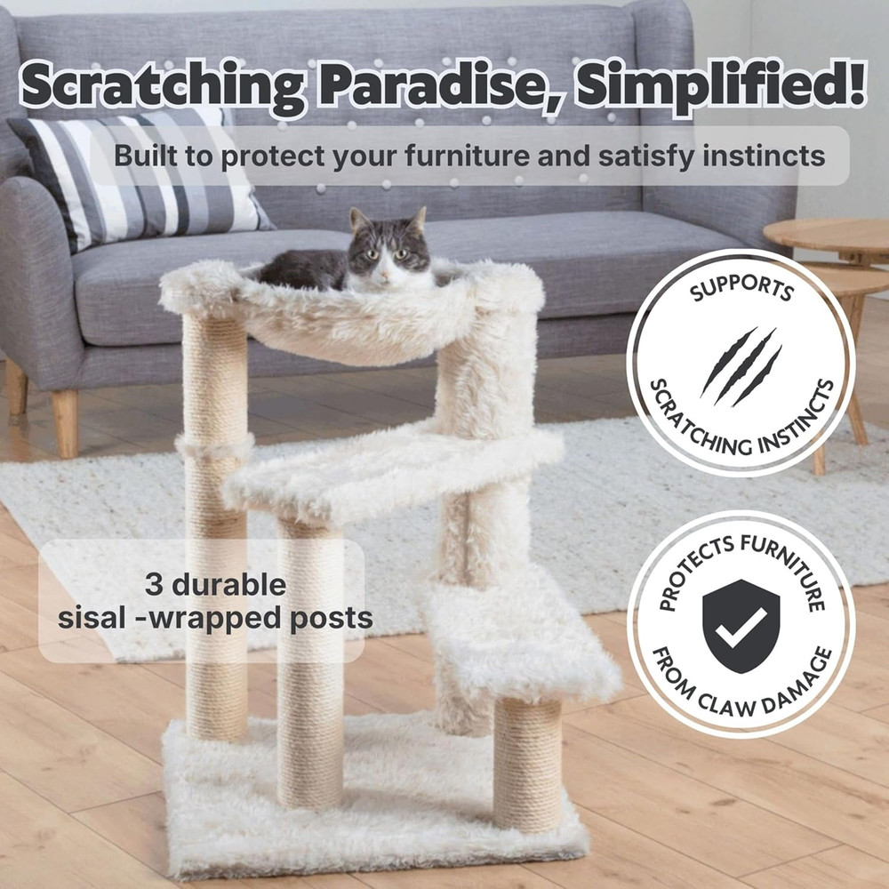 Baza Scratching Post – Cat Tower with Jute Posts, Hammock & Step Platforms – Ind