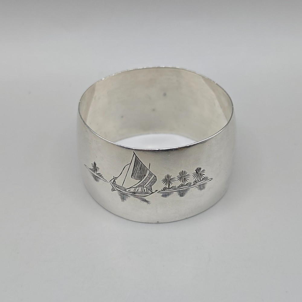 Sterling Silver Napkin Ring Engraved River Scene