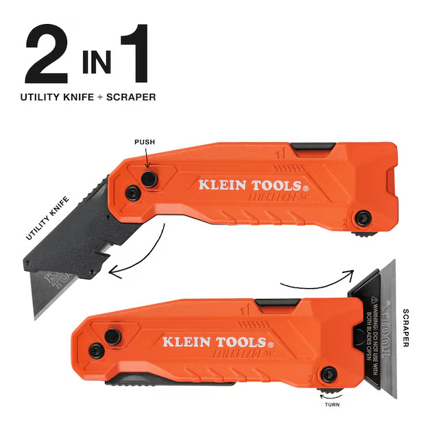 Klein Tools 44306 FLICKBLADE 2-in-1 Utility Knife & Scraper with Blade Storage