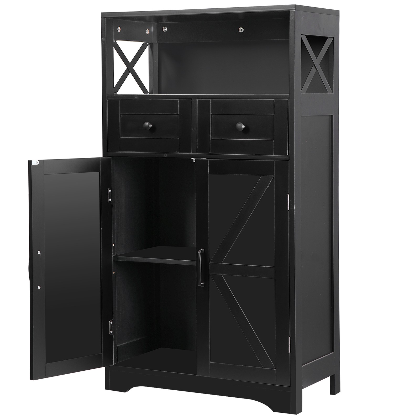 Black Storage Cabinet with Doors & Drawers Freestanding Kitchen Pantry Cabinet