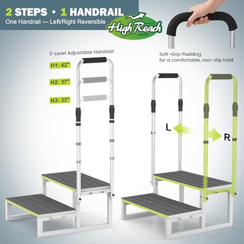 RV Step Stool with Handrail, 2 Step Stool with 1 2 Steps with 1 Handrail