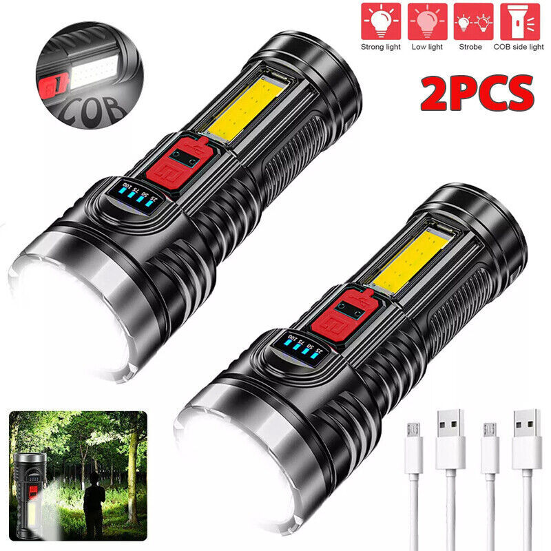 2 x 4 Mode Rechargeable Flashlights Super Bright Multi-Function COB Flashlight