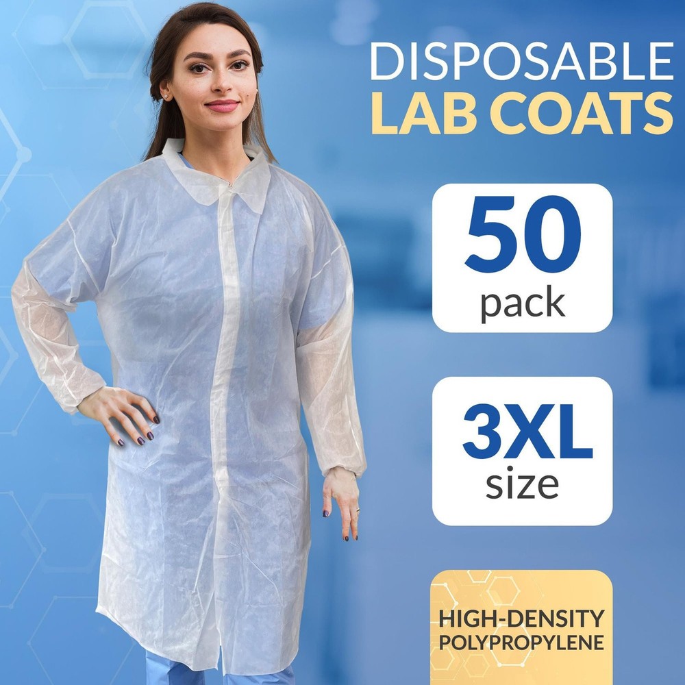 Disposable Polypropylene Coats Disposable Coats 3XL - 50 Pack