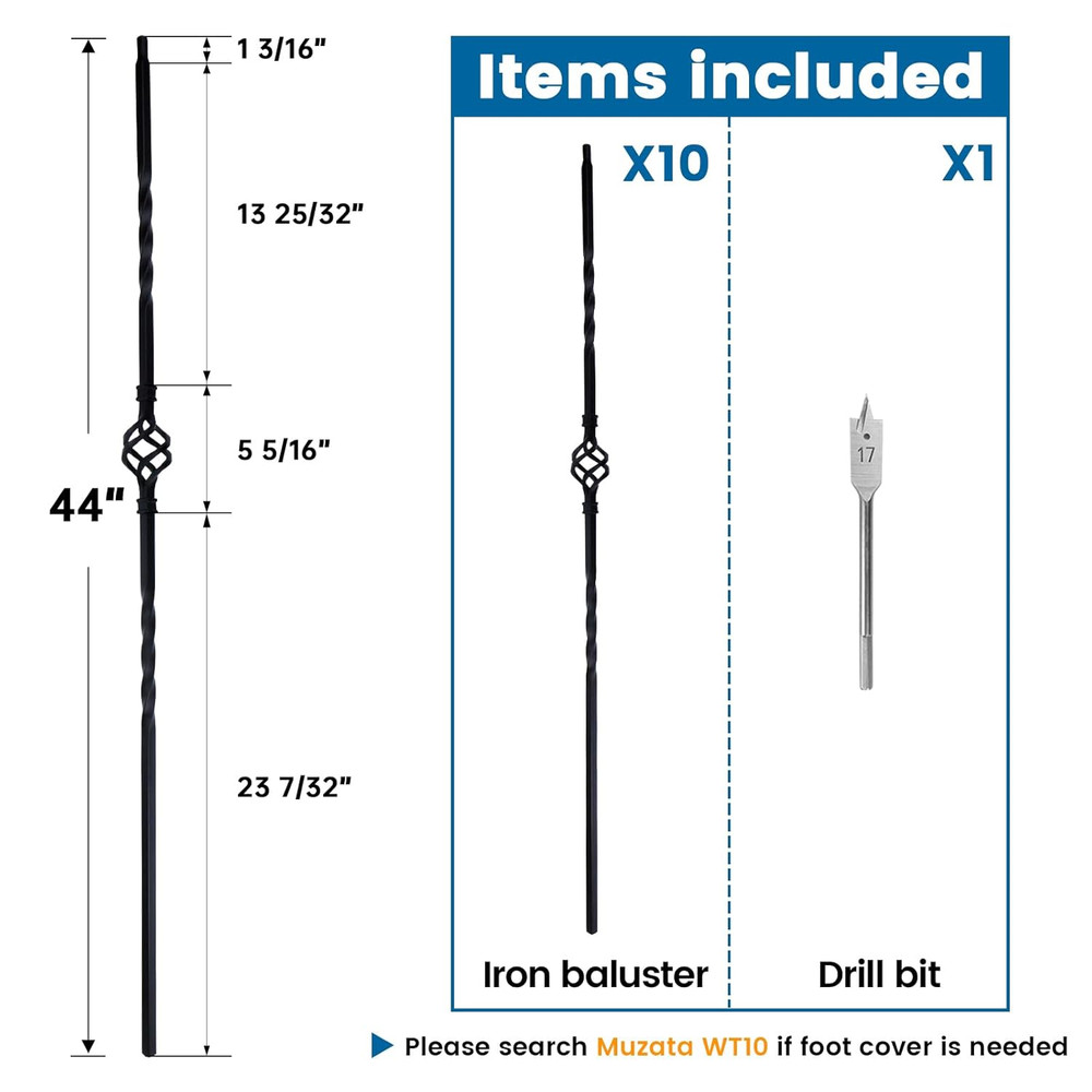 Deck Railing Bracket Kit with 10-Pack 44'' Single Basket Stair Balusters
