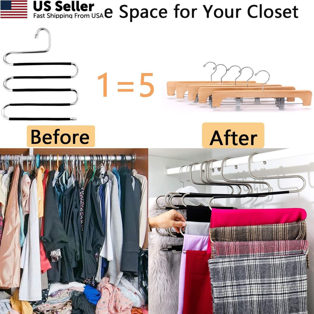 Skroad Pants Hangers Space Saving,2 Pack S-Type 2 Pack, Classic Silver/Black