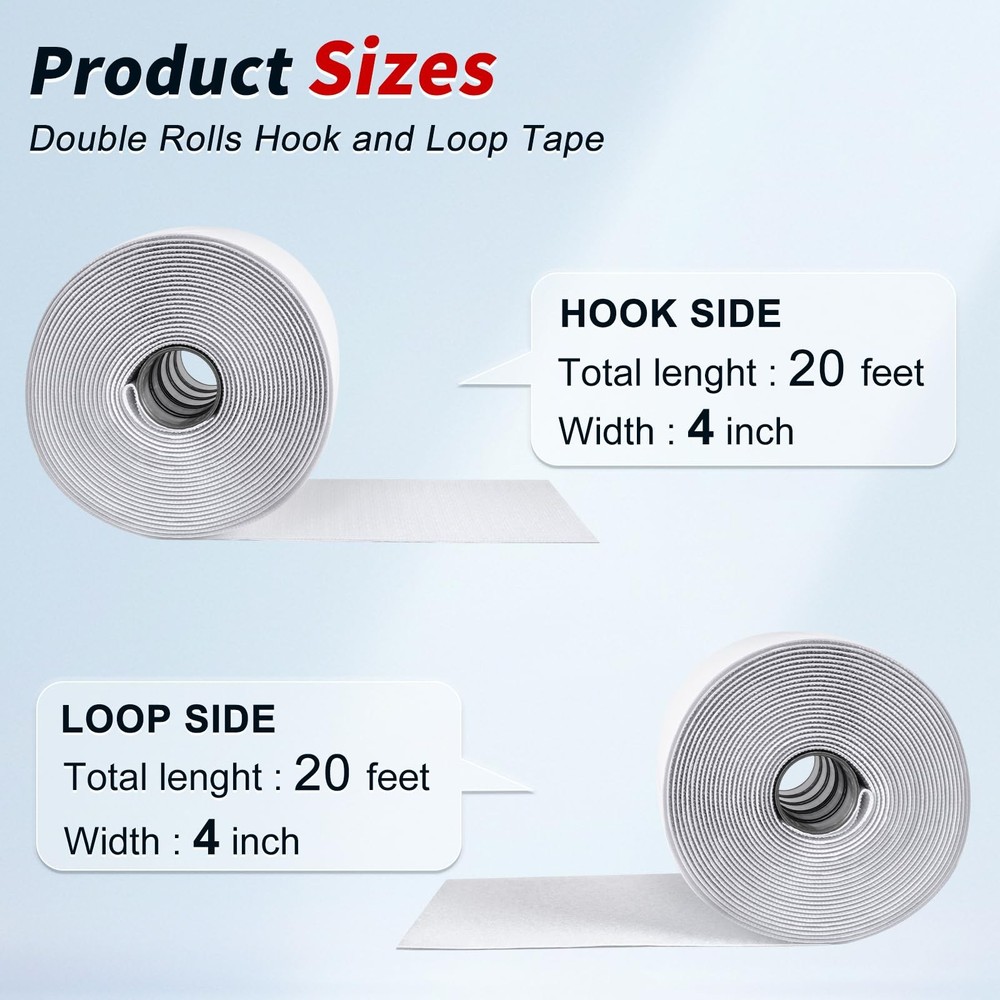 4 Inch x 20Ft Hook and Loop Strips with Adhesive, Double Sided Self Adhesive,...