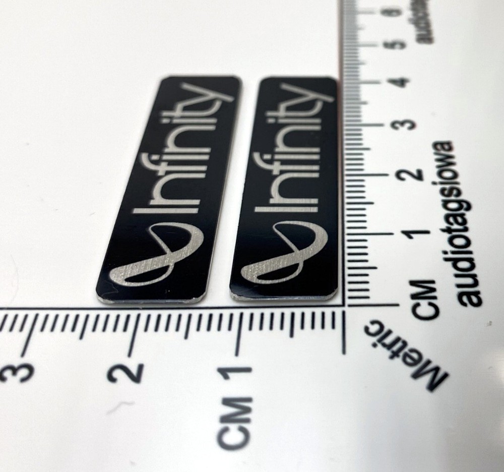 Infinity Reference Speaker Badge Logo Custom Made Satin Silver Pair