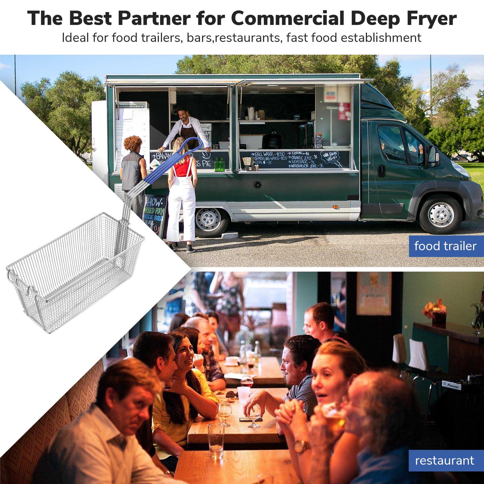 WeChef 2Pcs Deep Fryer Baskets w/ Non-slip Handle for Commercial Restaurant