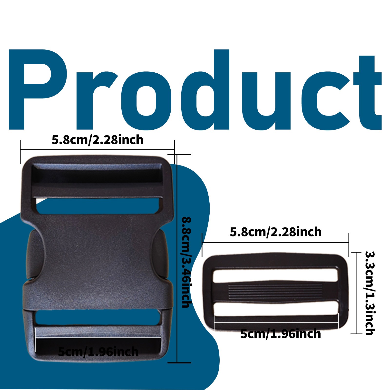 6Set Buckles for Nylon Webbing Straps 2", Quick Side Release Plastic Buckles Cli