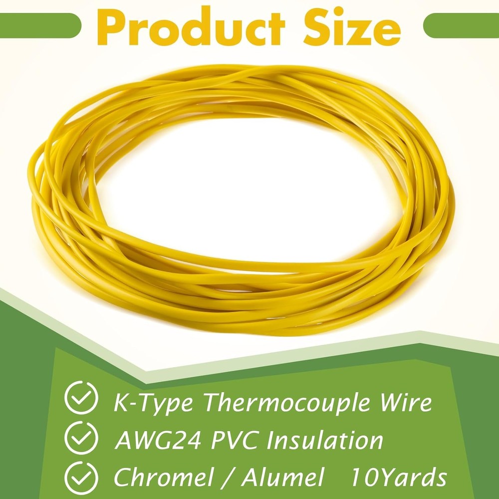 K-Type Thermocouple Wire Awg 24 Solid W. PVC Insulation for Making Yellow
