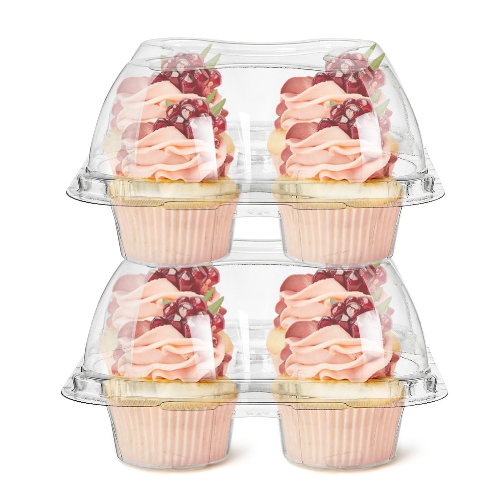 60 Count 4-Compartment Plastic Cupcake Containers - Disposable Cupcake Trays ...