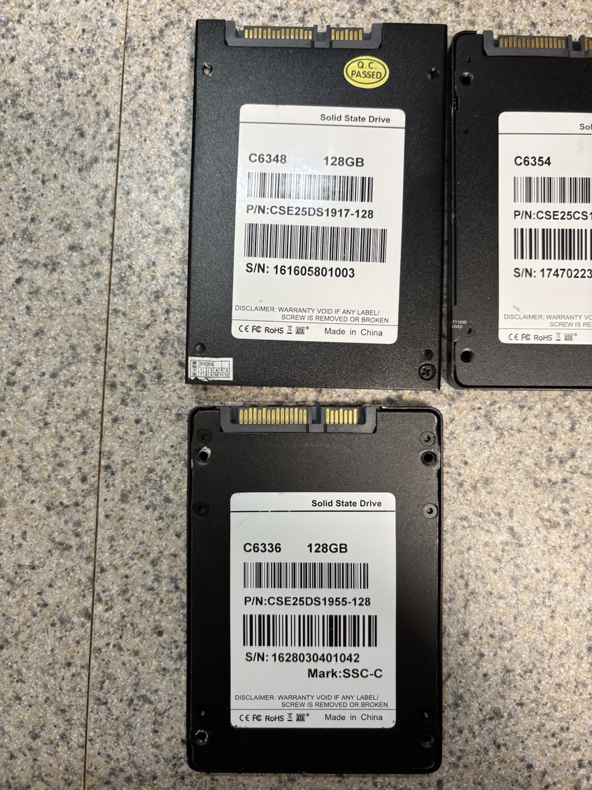 Lot 5 128gb ssd Drives. Cleaned And Tested Good
