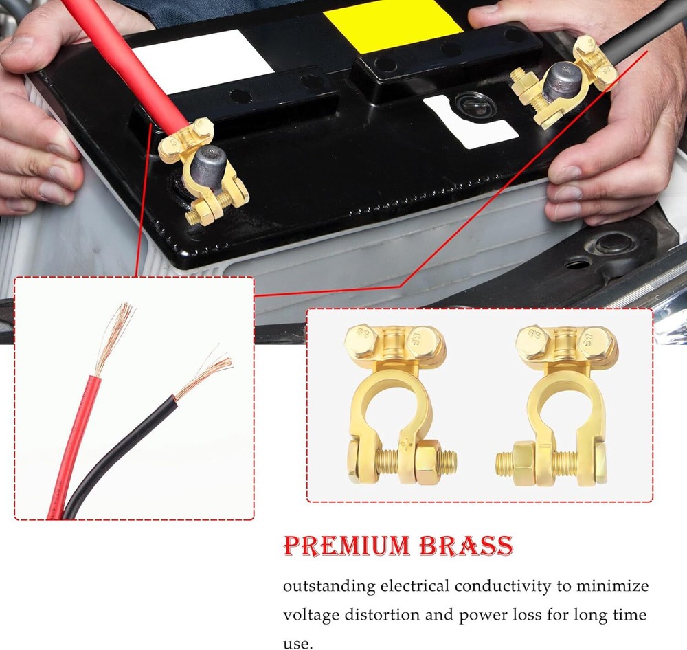 2PCS Positive & Negative Battery Terminal Connectors,Brass Battery Cable Ends...