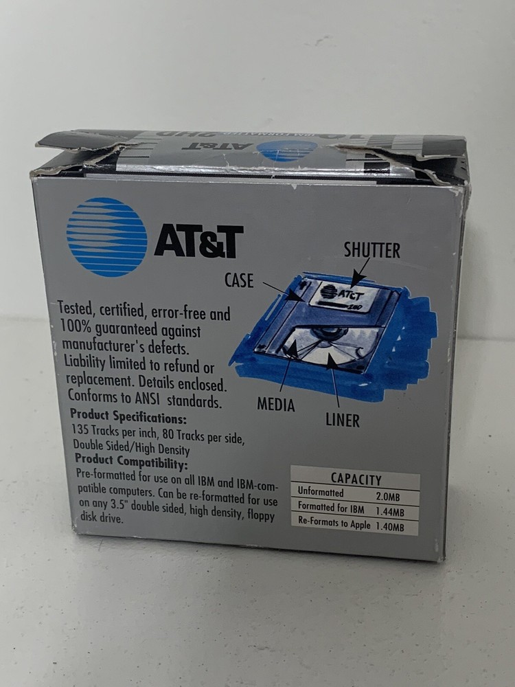 AT&T IBM Formatted DS/HD 3.5" Diskettes 8 Count Floppy Disk New Open Box