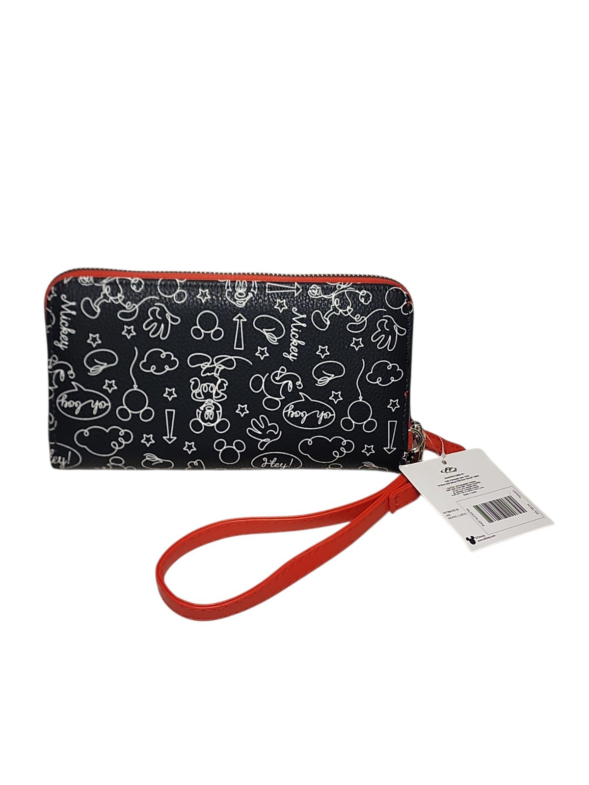 Disney Mickey Mouse Wristlet Wallet Black White Red Sketch New With Tag