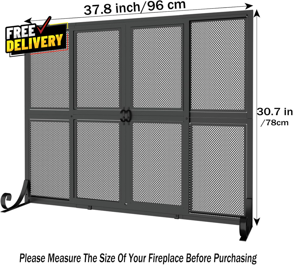 Fireplace Screen with Sliding Doors Wrought Iron Spark Guard Gate Protector