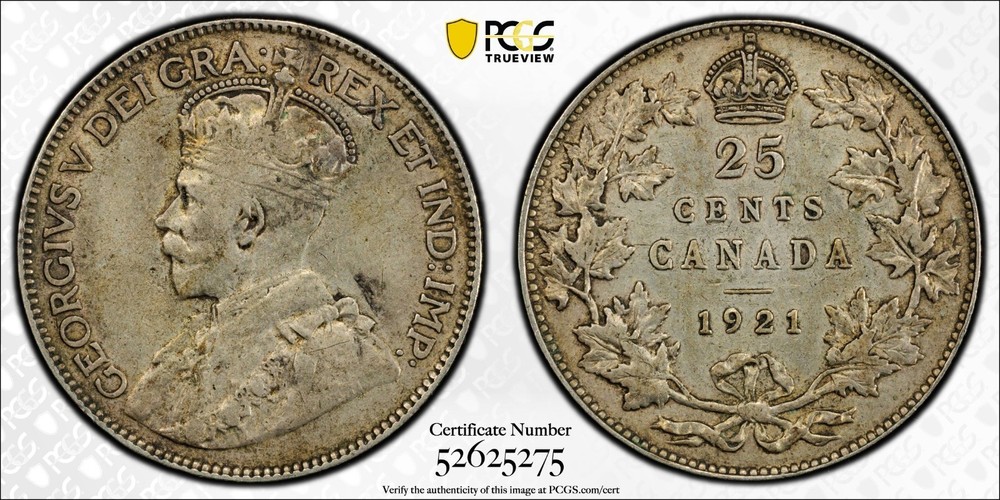 1921 Canada 25 Cents PCGS VF 35 Sharp Original Key Date