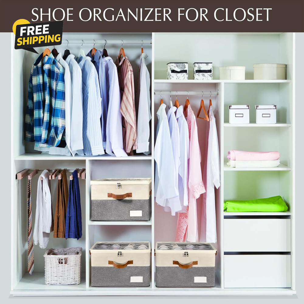 1 Pack Shoe Organizer for Closet, Adjustable Storage Containers
