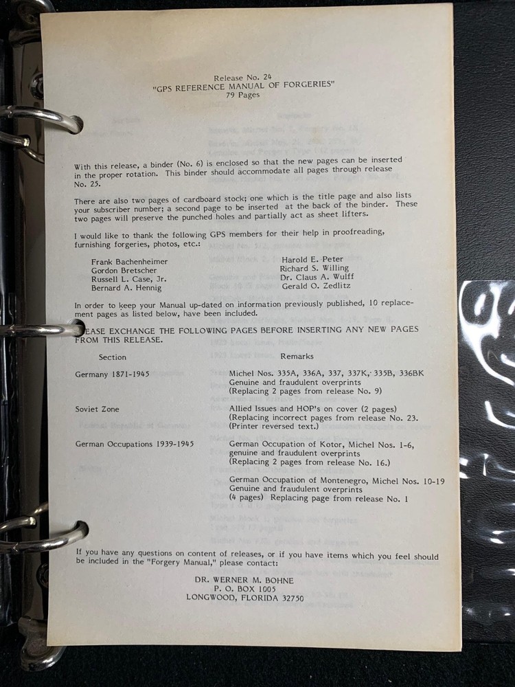 GPS Refernce Manual of (Germany) Forgeries - Dr Werner M Bohne - Vols 5 10