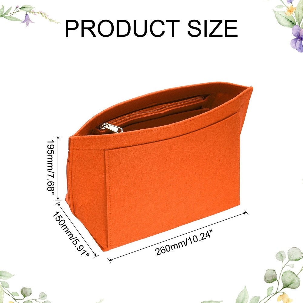 Purse Organizer Insert, Medium Felt Handbag Organizer with Zipper, Orange