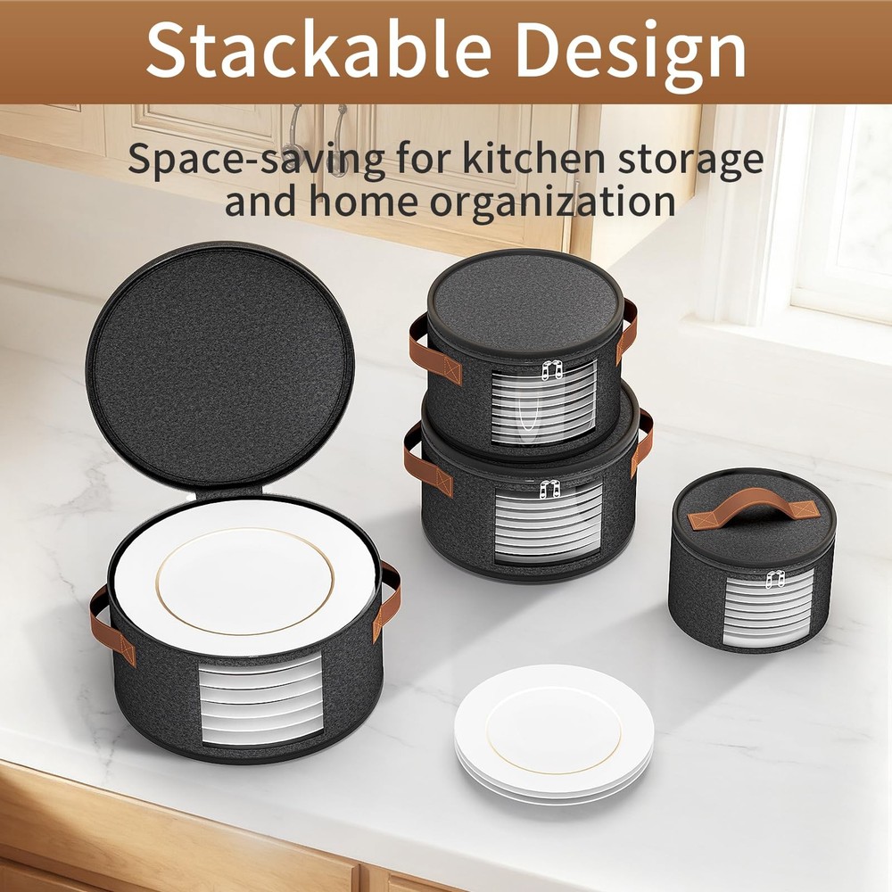 4 Piece China Storage Containers, Dish Storage Containers with Clear Windows,...