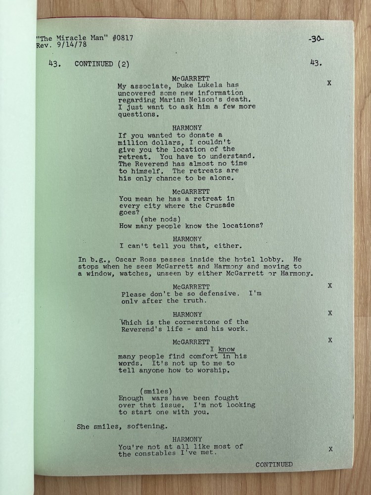 Hawaii Five-O 'The Miracle Man' Original Script Final Draft 1978