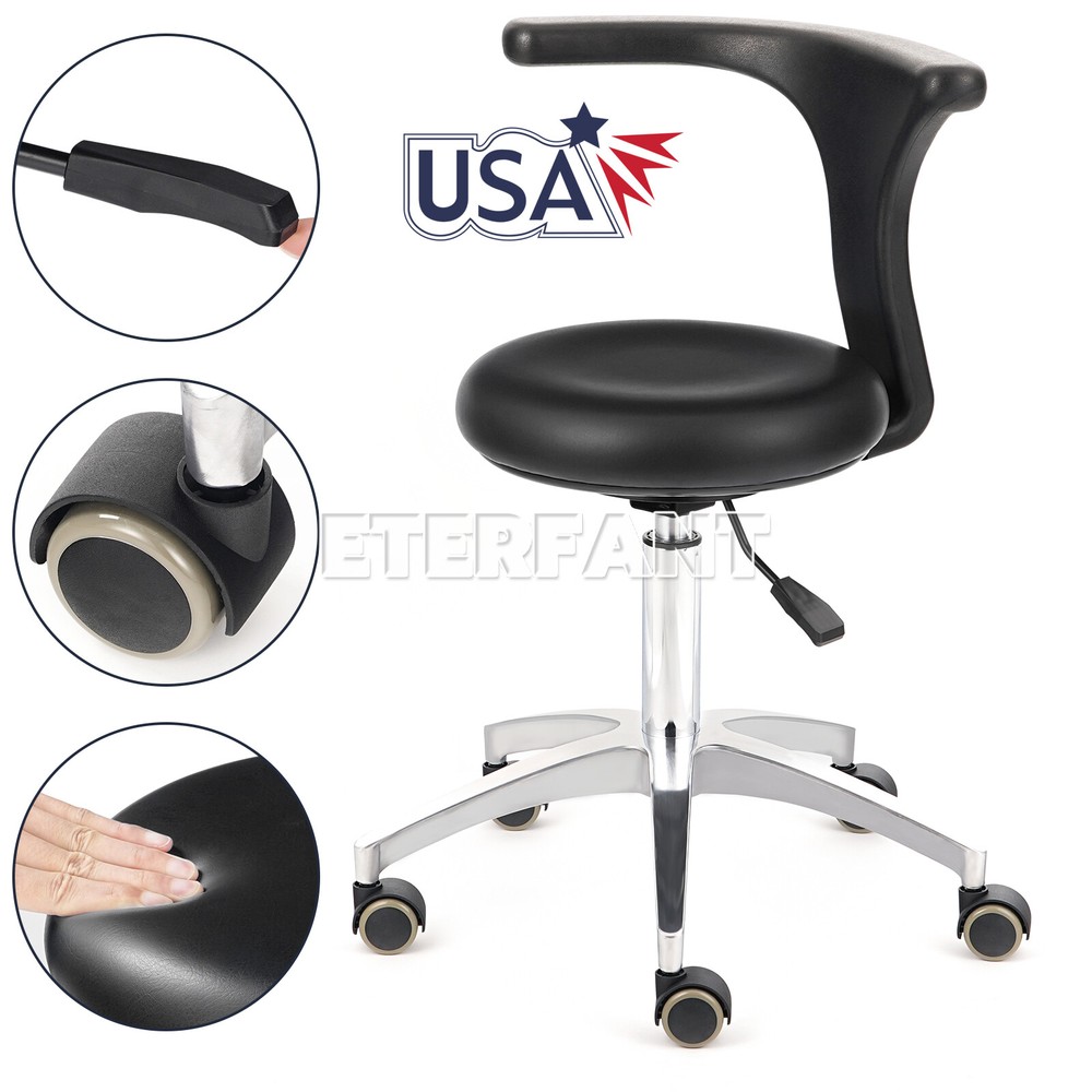 ETERFANT Portable Adjustable Doctor Assistant Stool Mobile Chair Black PU