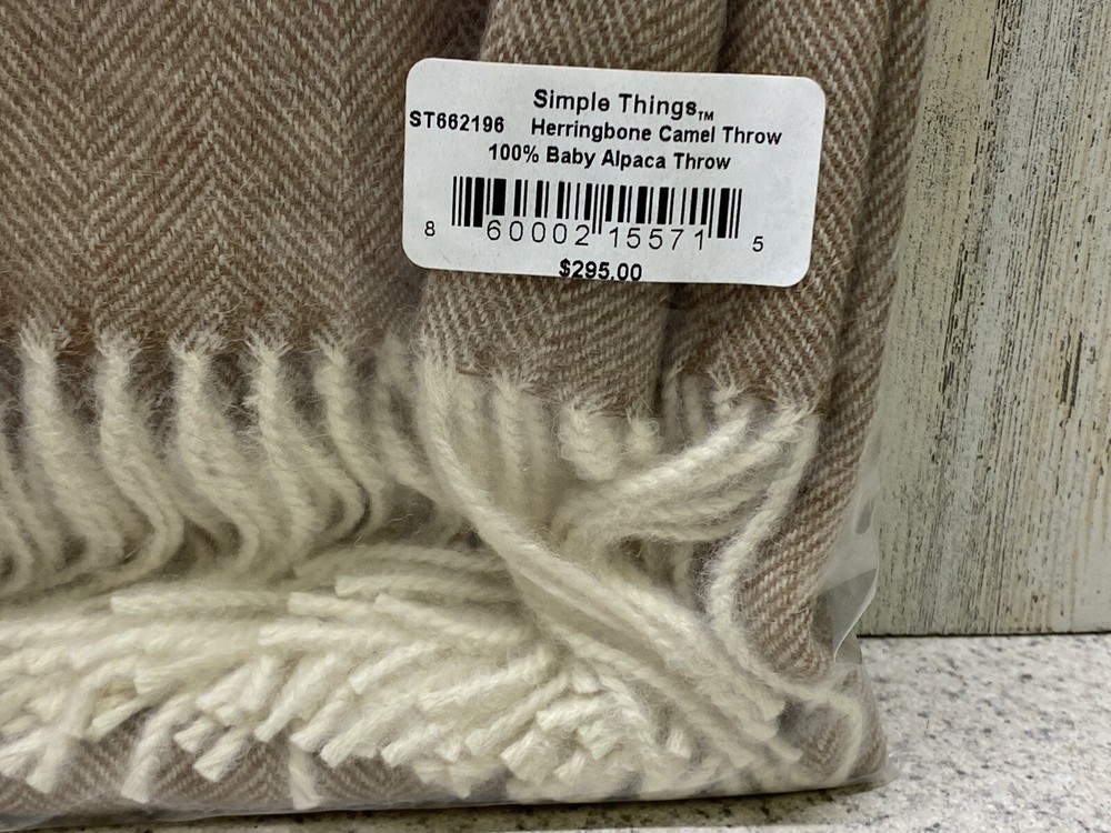 Simple Thing Double Face Baby Alpaca Throw Herringbone Camel