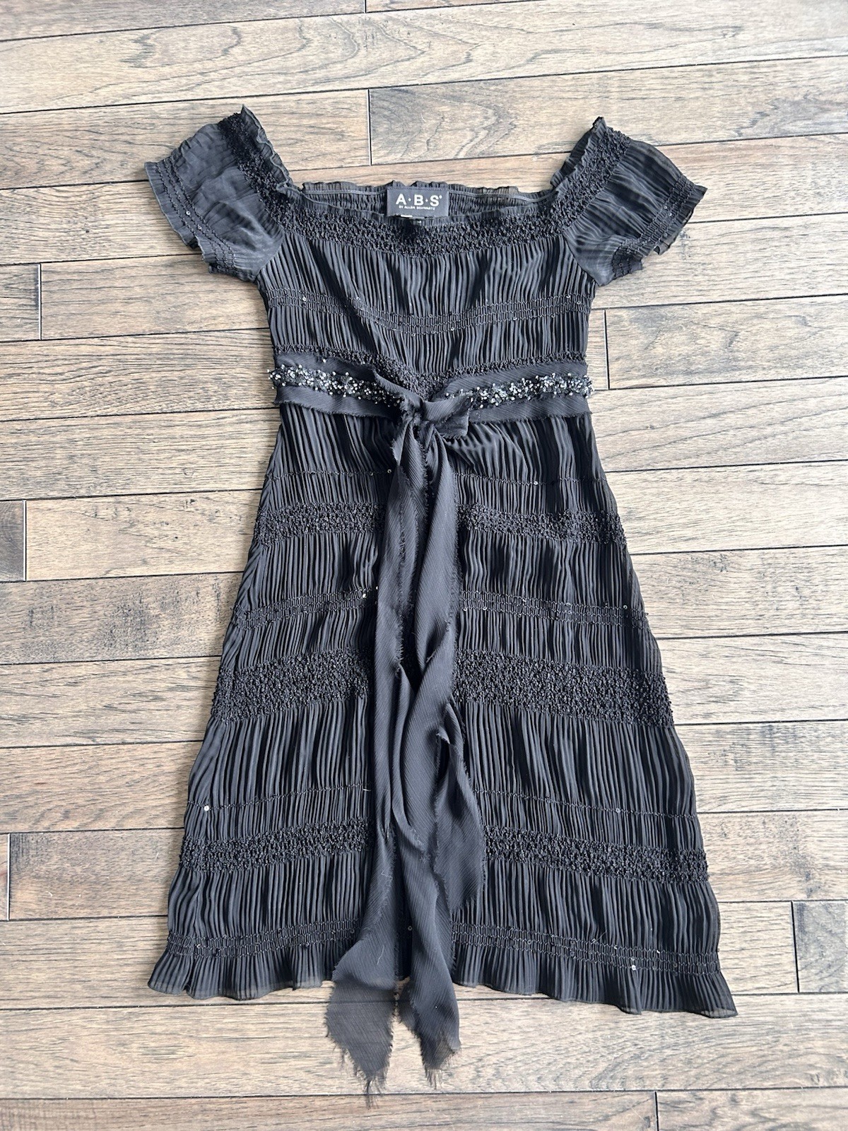 ABS Allen Schwartz Black Sheer Small Vintage Dress With Belt