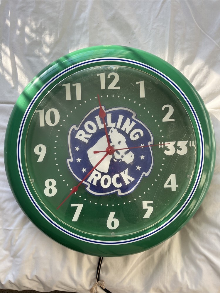 vintage rolling rock bar clock