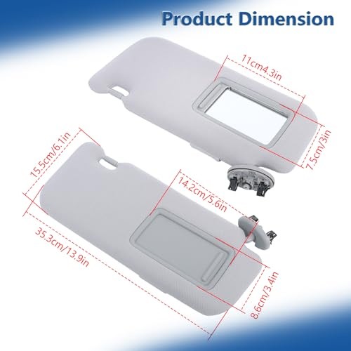Driver and Passenger Side Sun Visor with Mirror Gray Replacement for Corolla