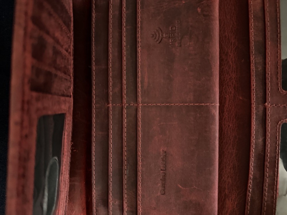 Red Floral Embossed Leather Wallet with RFID Blocking